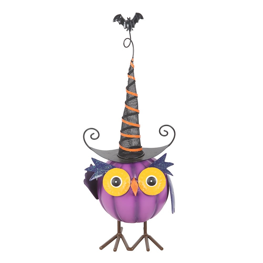 Something Different - Purple Metal Owl Ornament with Witch Hat Garden figure - Multicolours
